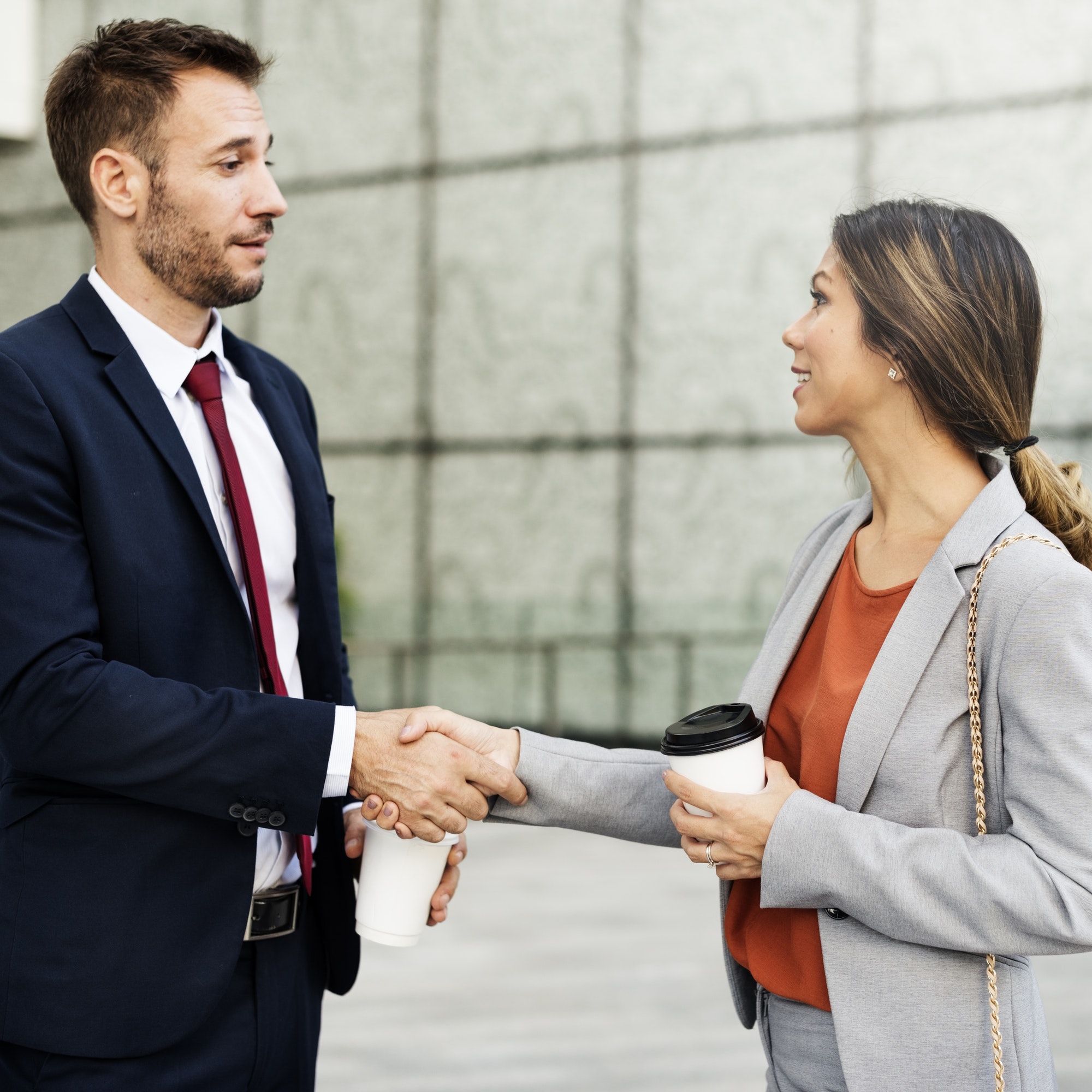 Handshake Greeting Corporate Business People Coffee Concept